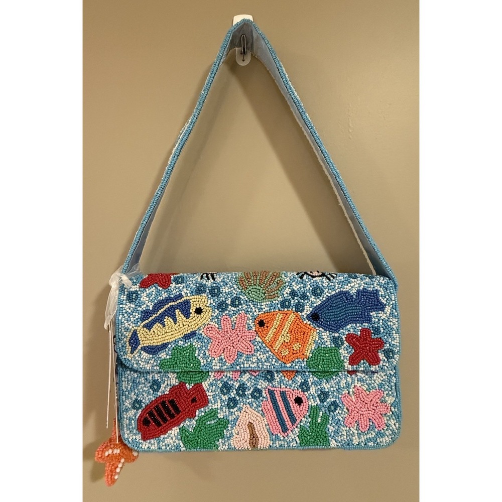 Brand New Release Viral Made In India beaded Blue Under The Sea Fish Bag NWT‎